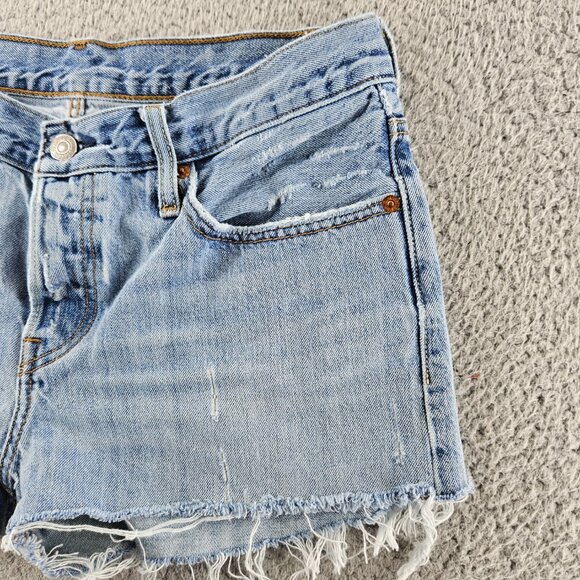 Levis 501 CT Shorts Womens 27 Blue Denim Distressed Mid Rise Button Fly Grunge - Picture 3 of 16